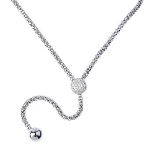 FOPE - an 18ct gold diamond necklace. Of lariat design, the spherical terminal and mesh-link chain d