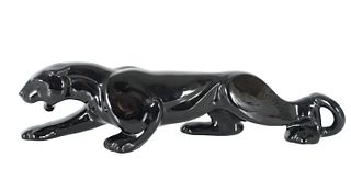 Mid-Century Black Ceramic Stalking Jaguar