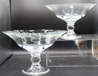 Pair of Czech Republic Glass Compotes, Signed