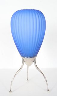 Art Deco Blue Glass Vase on Tri-Footed Base