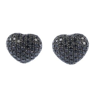 THEO FENNEL - a pair of gem-set ear studs. Each designed as a circular-shape black-gem heart-shape p