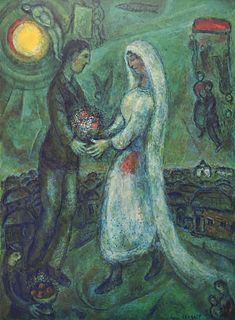 Marc Chagall - Fiances sur Fond Vert