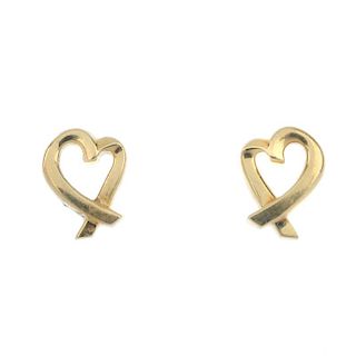 TIFFANY & CO. - a pair of 18ct gold 'Loving Heart' ear studs, by Paloma Picasso for Tiffany & Co. Ea