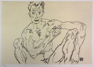 Egon Schiele (After) - Nude Man Crouching