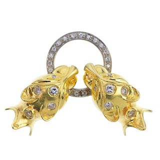 WEMPE - a diamond panther necklace clasp. Designed as two panther heads, each inset with brilliant-c
