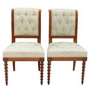 Pair of French Upholstered Dining Chairs