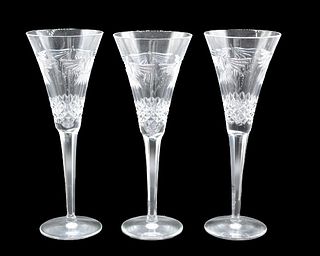Set of (3) Waterford Etched Champagne Glasses