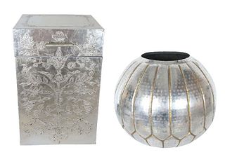 Tall Silver Engraved Trunk & Large Globular Vase