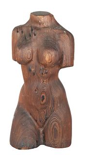 Hand Carved Wood Nude Torso Figure