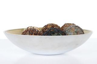 Peacock Feather Ornamental Balls in a Bowl