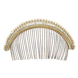A late 19th century vermeil imitation pearl hair ornament. Designed as an imitation pearl fringe, to