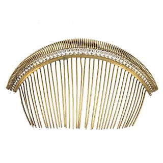 A late 19th century vermeil hair ornament. The spiral fringe, to the scroll surmount and comb. Frenc