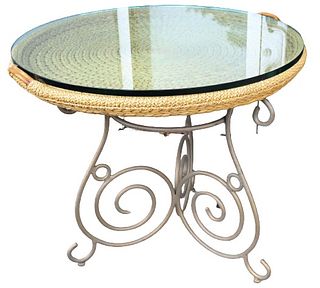 Wicker, Glass Top & Metal Patio Side Table