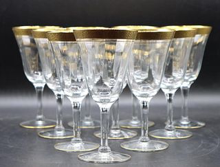 (10) Vintage Stemmed Crystal Glasses w Gold Trim
