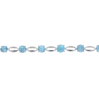 A mid 20th century zircon bracelet. The graduated circular-shape blue zircon line, with openwork ova
