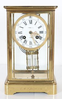Antique Four Glass French Brass Mantel Clock