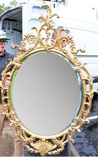 Ornate Gilt Carved Wood Oval Mirror
