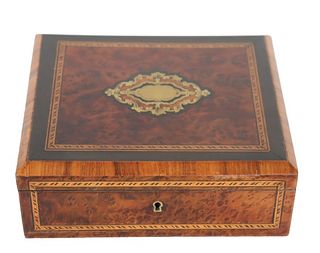 French Inlaid Burl Wood Jewelry Box