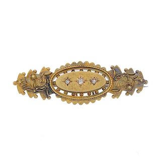 A late Victorian 15ct gold diamond brooch, circa 1890. The old-cut diamonds, within a canetille and