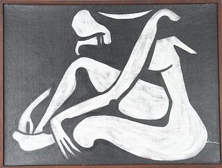 Monochromatic Nude, Signed Oil on Canvas Board