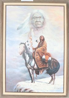 Native American on Horseback, Signed Oil on Canvas