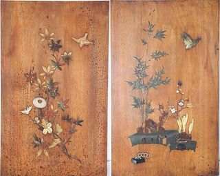 Pair of Decorated Floral Wooden Panels