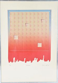 Vintage Abstract Color Lithograph, Signed