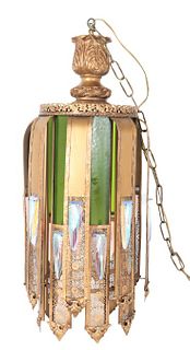 Moroccan Pieced Brass & Stained Glass Chandelier