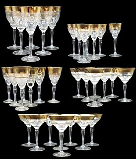 Set of (35) Glasses,  Gilt Rim Martini/Champagne