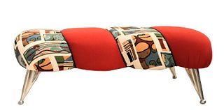 Mid-Century Upholstered & Chrome Bench