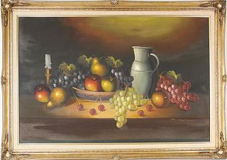 Still Life with Fruit, Signed Oil on Canvas