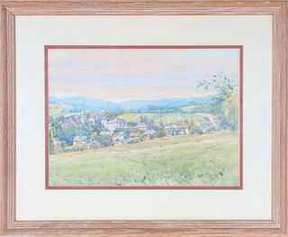 Valley Landscape, Signed Watercolor