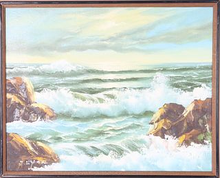 Crashing Surf on Rocks, Oil on Canvas, Signed