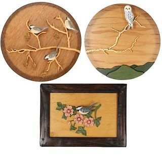 (3) Handcrafted Wooden Bird Plaques, Signed
