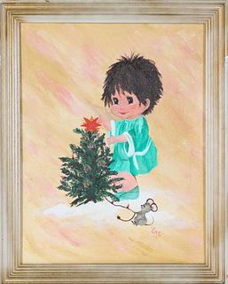 Painted Christmas Cartoon, Oil on Board