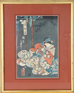 Japanese Geisha, Woodblock Print