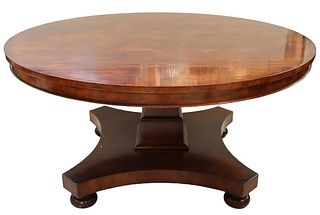 Large Round Walnut Veneer Dining Table