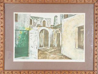 20th C Signed Lithograph, Exterior Door