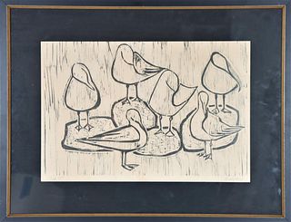 Seagulls on Rocks, Signed Lithograph