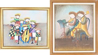 Pair of Signed Oil on Canvas, Orchestra Playing