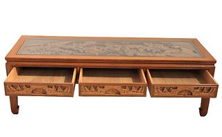 Chinese Carved Teak Coffee Table