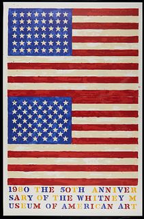 Jasper Johns "Two Flags (50th Anniversary of the Whitney)" Lithograph 1980