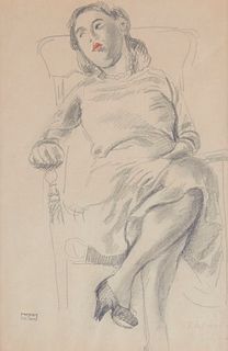 Raphael Soyer Seated Female Graphite & Watercolor