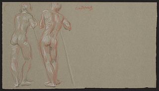 Paul Cadmus Standing Nudes Crayon on Paper