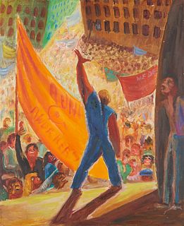 S. Nagy PA May Day Communist Rally Oil on Board