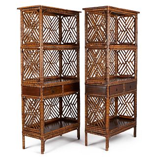 Pair of 19th c. Chinese Bamboo Shelves