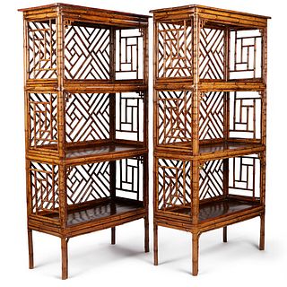 Pair of Chinese Spotted Bamboo Shelves