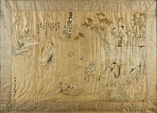 19th c. Chinese Silk Embroidered Garden Scene
