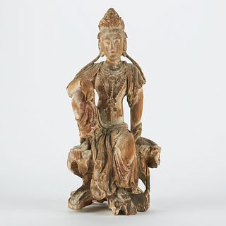 Early Chinese Carved Wood and Gessoed Guanyin