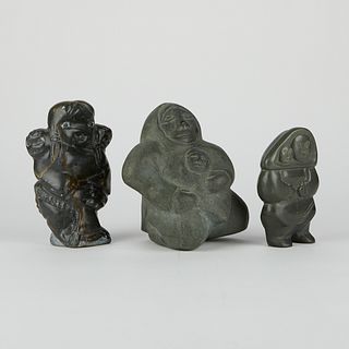 Grp: 3 Inuit Stone Carvings Mother & Child